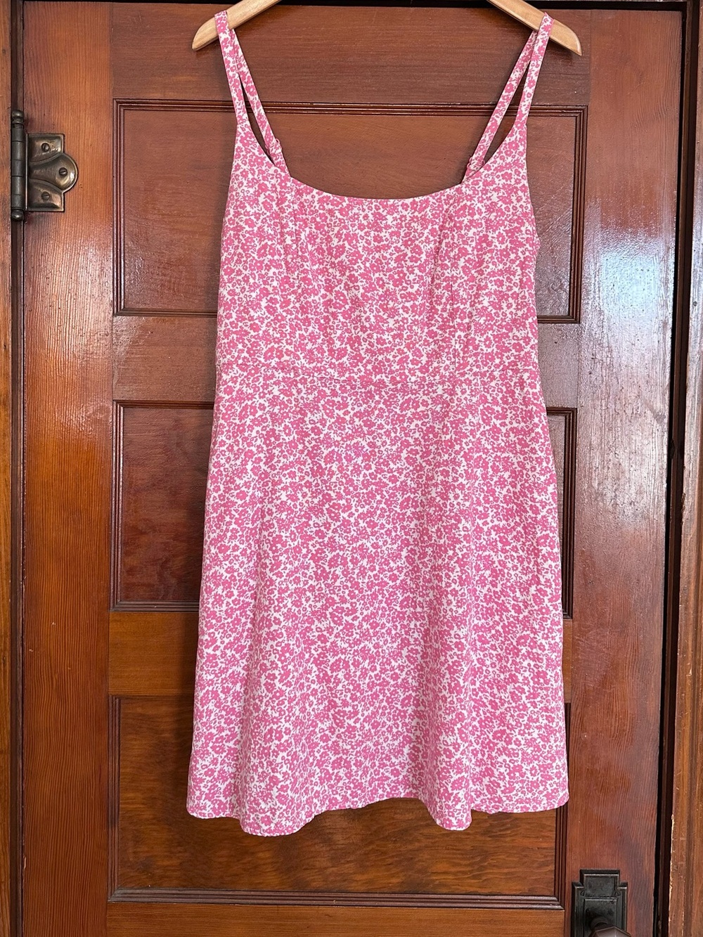 Old Navy Pink White Ditsy Floral Fit & Flare Cami Mini Dress Large Beach Vacay